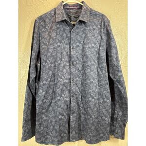 Ted Baker Mens Blue London Marais Geo Print 100% Cotton Sport Shirt Size 5 US XL